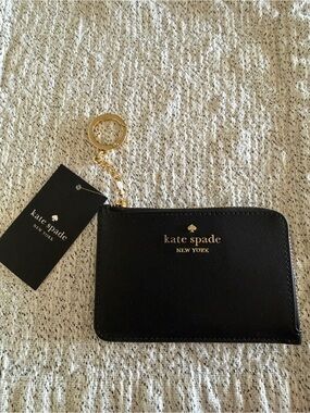 Kate Spade Madison Black Saffiano Leather Zip Card Holder Wallet Keychain NWT